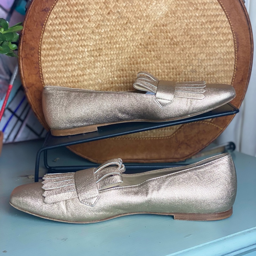 M. Gemi Gold Metallic Leather Fringe Loafer